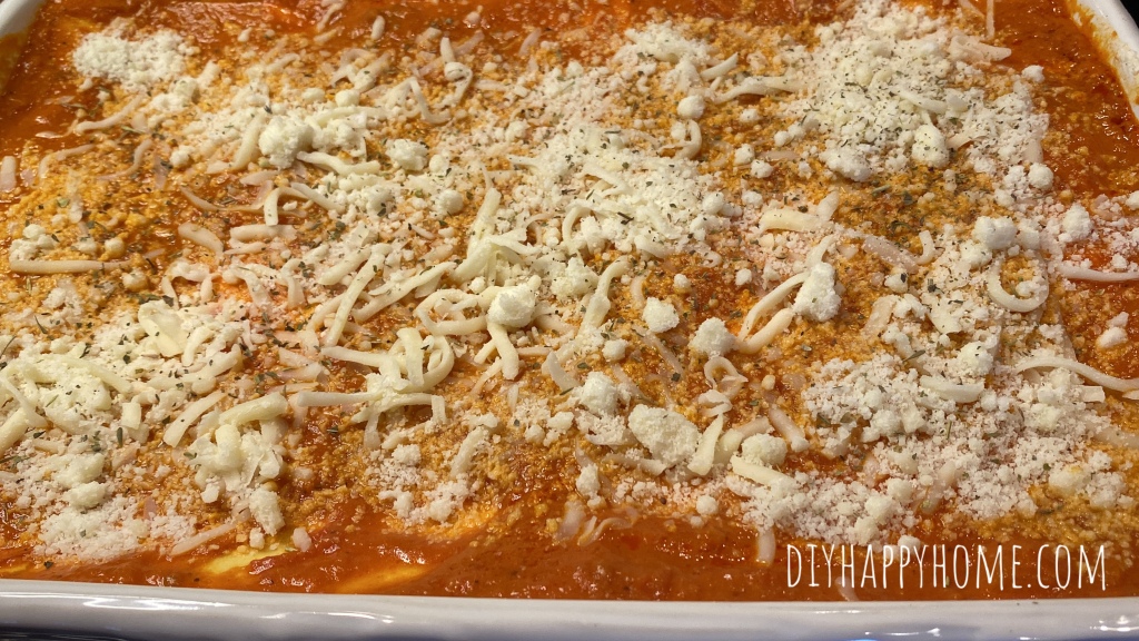 Homemade cheese lasagna ready to go in the oven.​